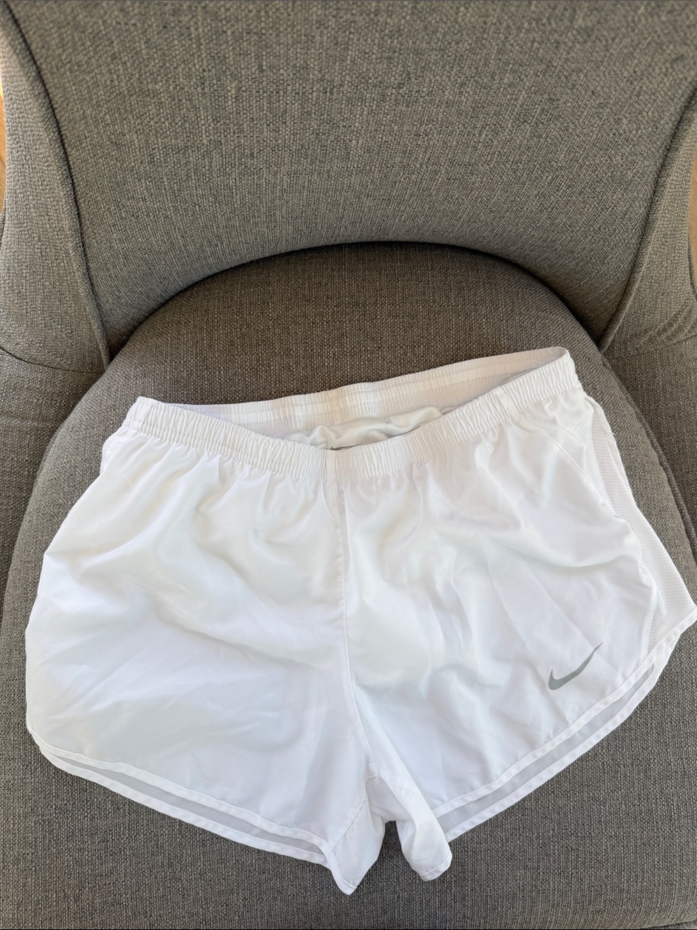 Nike Women’s White Athletic Running Shorts with Silver Swoosh